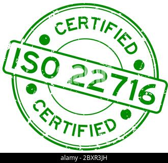 Tampon de caoutchouc rond certifié ISO 22716 vert grunge sur fond blanc Illustration de Vecteur
