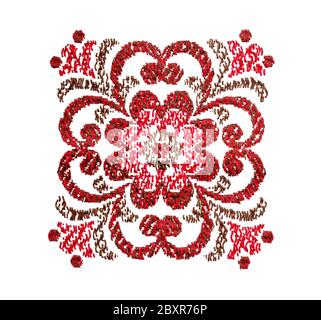 Motif floral rouge brodé de style vintage traditionnel Banque D'Images