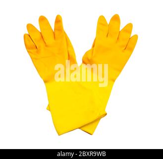 Paire de gants de nettoyage en caoutchouc jaune Banque D'Images