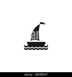 Silhouette de bateau noir avec deux voiles et petit drapeau de la marche sur le dessus. Logo isolé sur fond blanc. Icône marine estivale. Vecteur illustrat Illustration de Vecteur