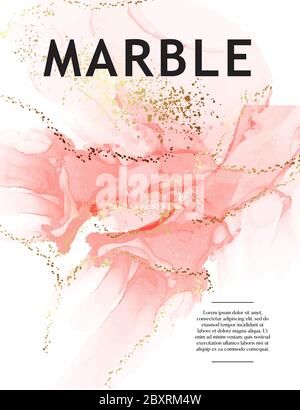 Aquarelle marbre touches de pinceau dans le rose doux, tons chair et rose doré liquide écoulement. Arrière-plan vectoriel abstrait. Illustration de Vecteur