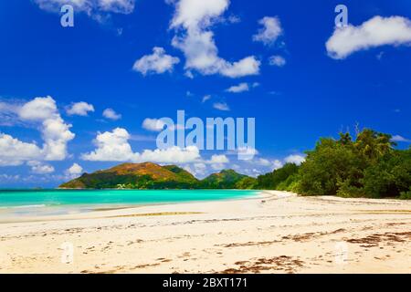 Tropical Beach Côte d'ou l'île de Praslin, Seychelles Banque D'Images