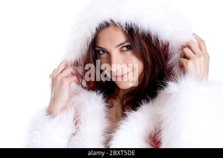 belle femme portant des vêtements du père noël Banque D'Images