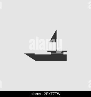 Yacht bateaux icône plat. Pictogramme noir sur fond gris. Symbole d'illustration vectorielle Illustration de Vecteur