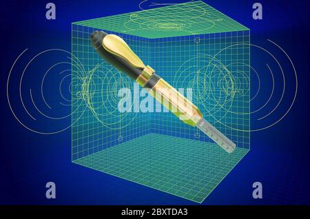 Stylo hyaluronique, visualisation modèle CAO 3d, photocalque. Rendu 3D Banque D'Images