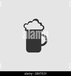 Bière icône plat. Pictogramme noir sur fond gris. Symbole d'illustration vectorielle Illustration de Vecteur