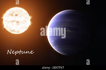 Neptune contre le fond du système solaire du Soleil Banque D'Images