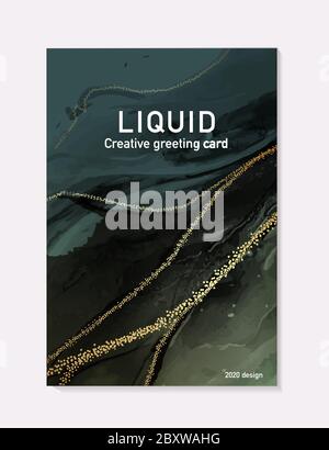Poster en marbre doré à contraste vectoriel, carte de vœux à encre d'alcool pastel, bannière de site web d'encrage, emballage abstrait avec arrière-plan liguid. Illustration de Vecteur