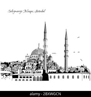 Croquis de la mosquée Süleymaniye, Notes d'Istanbul. Vecteur. Illustration de Vecteur