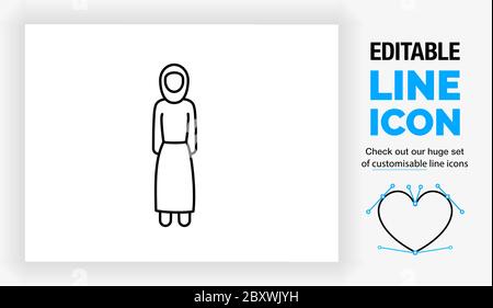 Icône de ligne modifiable d'une fille musulmane Illustration de Vecteur