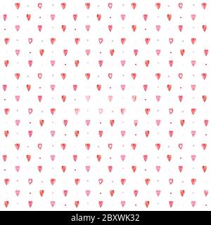 Motif aquarelle sans couture de petits coeurs roses sur fond blanc. Banque D'Images