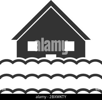 Inondation. Icône noire plat sur fond blanc Illustration de Vecteur