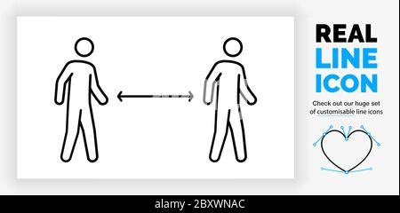 icône en ligne réelle modifiable de deux bâtons de marche personnes ayant des distances sociales Illustration de Vecteur