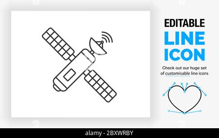 Icône de ligne modifiable un satellite dans l'espace Illustration de Vecteur