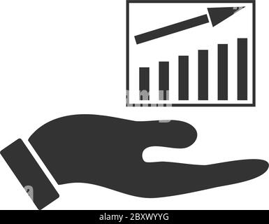 Graphique croissant tenu à la main. Icône noire plat sur fond blanc Illustration de Vecteur