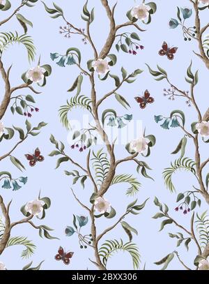 Motif sans couture avec fleurs et arbustes pivoteux dans un style chinoiserie. Vecteur. Illustration de Vecteur