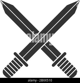 Épées croisées. Icône noire plat sur fond blanc Illustration de Vecteur