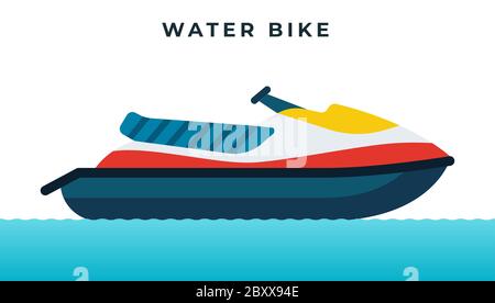 Vélo d'eau, jet ski, motomarine personnelle à grande vitesse vecteur icône plate isolée. Illustration de Vecteur