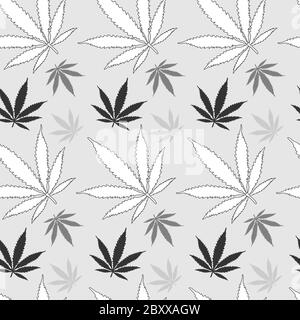 motif monochrome sans couture de feuilles de cannabis en blanc gris clair et gris foncé sur fond clair Illustration de Vecteur