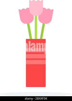 Fleurs dans un vase vecteur plat conception de matériau objet isolé sur fond blanc. Illustration de Vecteur