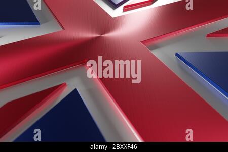 Drapeau britannique, drapeau du Royaume-Uni. Fond géométrique métallique. Rendu 3D numérique. Banque D'Images