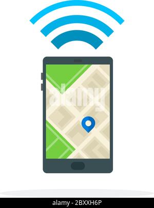 Signal de position sur le téléphone vecteur matériau plat conception objet isolé sur fond blanc. Illustration de Vecteur