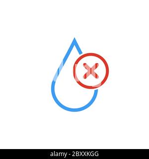 Pas d'eau, ne pas boire d'eau, pas d'eau propre, goutte d'eau avec une croix de bannissement. Illustration du vecteur de stock isolée sur fond blanc. Illustration de Vecteur