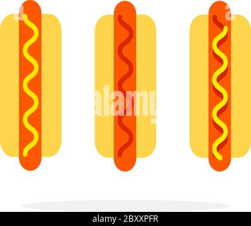 Hot dog avec moutarde Hot dog avec ketchup Hot dog avec moutarde et ketchup Vector plat isolé Illustration de Vecteur