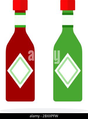 Sauce Chili et sauce pesto en bouteilles Vector Flat isolé Illustration de Vecteur