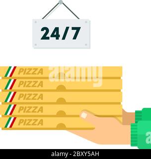 Service de livraison de pizza 24 heures Vector Flat isolé Illustration de Vecteur