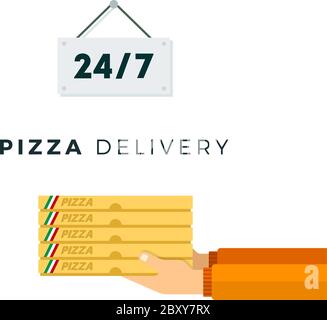 Service de livraison de pizza vingt-quatre heures Vector Flat isolé Illustration de Vecteur