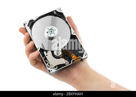 Disque dur de l'ordinateur et à la main Banque D'Images