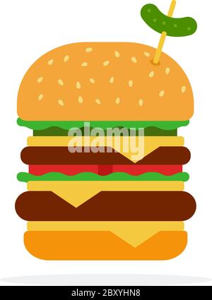 Double hamburger avec fromage et concombre Illustration de Vecteur