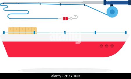 Bateau de pêche et vecteur tournant isolé Illustration de Vecteur