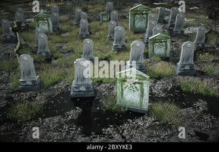 Vieux cimetière effrayant. église sur la tombe. Concept Halloween. rendu 3d Banque D'Images