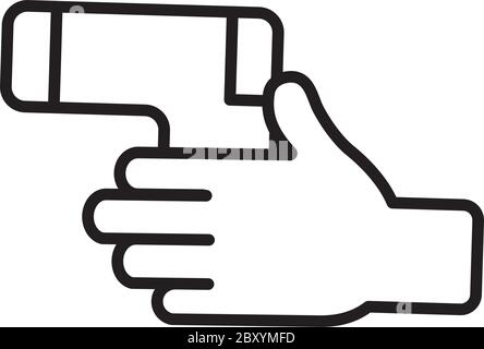 Thermomètre infrarouge numérique sans contact en main médecin, thermomètre médical mesurant la température corporelle sur fond blanc, style de ligne, illustration vectorielle Illustration de Vecteur