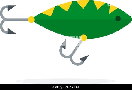 Pêche de leurre comme un poisson vert avec crochet double pour la pêche plat isolé Illustration de Vecteur