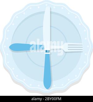 Règles d'étiquette de table. La fourchette et le couteau sur la plaque sont sous forme de croix signifie « en attente du second plat » isolé Illustration de Vecteur