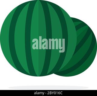 Deux Watermelons rayés isolés à plat Illustration de Vecteur