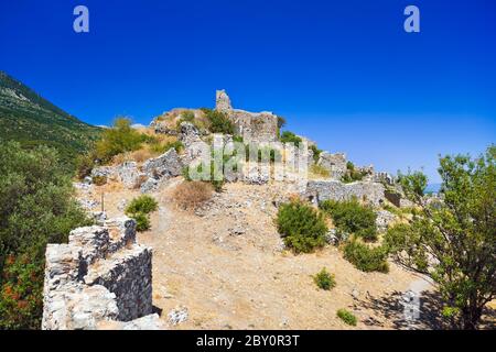 Ruines du vieux fort de Mystras, Grèce Banque D'Images