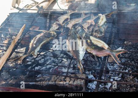 Style de poisson grillé à l'île de Mantanani, Kota Belud, Sabah, Bornéo Banque D'Images