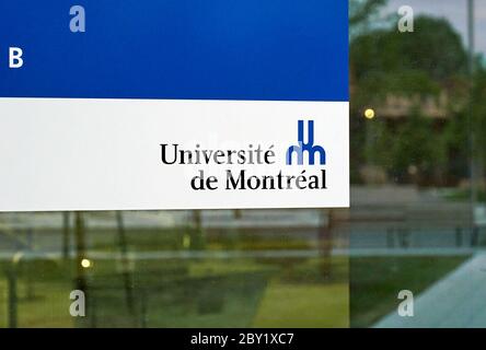 Montréal, Canada - 6 juin 2020 : entrée et logo de l'Université de Montréal. L'Université de Montréal est une université de recherche publique de langue française Banque D'Images