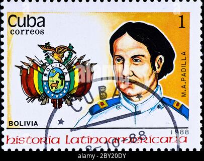 Le timbre-poste montre le chef bolivien M. A. Padilla Banque D'Images