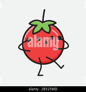 Illustration du joli personnage de la mascotte rouge de tomates en forme de Flat Design Illustration de Vecteur