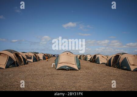 Les troupes de la Défense australienne tentes ville établie sur le terrain pour aider et reconstruire Kangaroo Island après les feux de brousse de janvier 2020. Banque D'Images