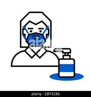 Utilisez un désinfectant pour les mains, portez un masque facial, une prise de distance sociale. Illustration de Vecteur