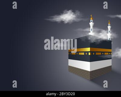 Sainte Kaaba avec mosquée dans les nuages. Illustration de Vecteur