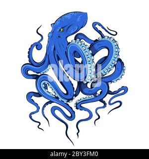 Poulpe.Poulpe, poisson-devilfish.Illustration des fruits de mer.Tentacules d'un poulpe.Emblème croquis tatouage, mascotte, logo, t-shirt ou symbole de club.Animal de l'océan. Banque D'Images