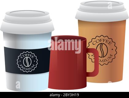 tasses et tasses élégantes de produits à café motif vectoriel Illustration de Vecteur