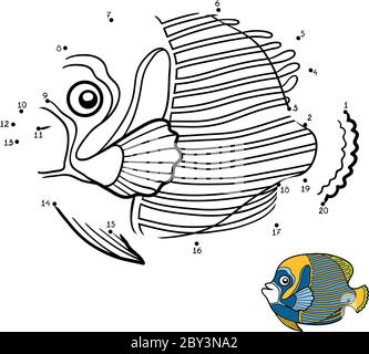 Jeu de nombres, jeu de point à point d'éducation pour les enfants, Emperor angelfish Illustration de Vecteur